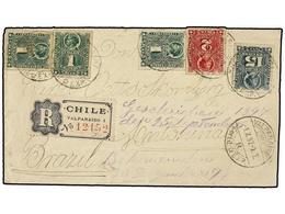 CHILE. Sc.37 (3), 38, 30. 1897. VALPARAISO A ANTONINA (Brasil). 1 Ctvo. Verde (3), 2 Cts. Rojo Y 15 Cts. Verde Gris, Car - Sonstige & Ohne Zuordnung
