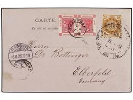 CHINA. 1898. SHANGHAI To GERMANY. Postcard Franked With China 4 Cent. Ocre And Hong Kong 2 Cts. Red (2). - Otros & Sin Clasificación