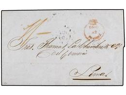 COSTA RICA. 1849. PUNTA ARENAS (Costa Rica) A LIMA (Perú). Carta Completa Con Texto Circulada Vía Panamá. Marca PAID/AT/ - Autres & Non Classés