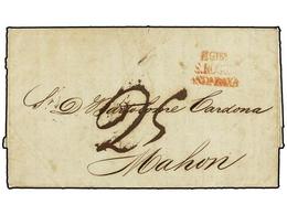 CUBA. 1842. CUBA A MAHON (Baleares). Carta Entrada En España Por GIBRALTAR, Marca DGIBA/S. ROQUE/AND BAXA En Rojo Y Circ - Altri & Non Classificati