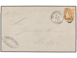 REPUBLICA DOMINICANA. 1873. ST. THOMAS A PUERTO PLATA. Circulada Con Sello Británico De 4 D. Naranja (leve Pliegue De Ar - Sonstige & Ohne Zuordnung