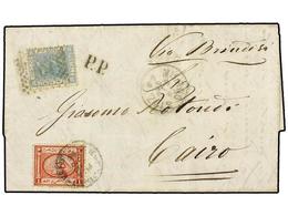 EGIPTO. 1869 (19 Dec.). Entire Letter From MILAN To CAIRO Bearing Italy 1867 20 C. Blue Tied By Numeral In Dots, Black P - Autres & Non Classés