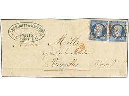 FRANCIA. 1862. PARÍS A BRUSELAS. 20 Cts. Azul (2). Matasellos Gran P.D. En Rojo. EXCEPCIONAL Y MUY RARA. Cert. P. SCHELL - Otros & Sin Clasificación