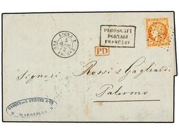 FRANCIA. Yv.48. 1872. MARSELLA A PALERMO. 40 Cts. Naranja, Mat. ANCLA, Fechador LIGNE X/PAQ. FR. Nº 3 Y PIROSCAFI/POSTAL - Andere & Zonder Classificatie