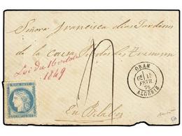 ARGELIA. 1876 (Feb. 15). Cover To SIDI BEL ABBES Franked By ORAN POSTAL FORGERY 25c. Blue (imitation Of Ceres 60), Left  - Autres & Non Classés