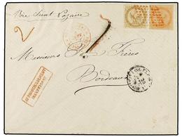 GUADALUPE. Ce.3+5. 1870 (Jan. 6). Cover To BORDEAUX Franked By General Issues 1859/65 Eagle 10c. Bistre And 40c. Vermili - Other & Unclassified