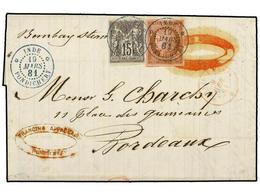 INDIA FRANCESA. Ce.18+33. 1881 (March 19). Entire Letter To BORDEAUX Franked By General Issues Mixed Franking Of 1872-77 - Autres & Non Classés