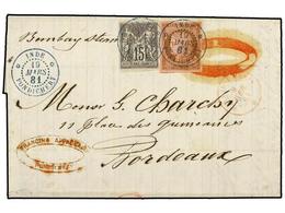 INDIA FRANCESA. Ce.18+33. 1881 (March 19). Entire Letter To BORDEAUX Franked By General Issues Mixed Franking Of 1872-77 - Sonstige & Ohne Zuordnung