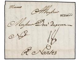 MONACO. 1767 (26 Enero). PORT MAURICE A NANTES. Carta Completa Con Texto, Marca Lineal MONACO En Negro. MUY RARA Y De Ex - Sonstige & Ohne Zuordnung