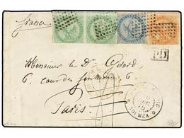 NUEVA CALEDONIA. 1870 (December 16). Small Envelope To PARIS With Eagles 5 C. Pair (rare Used In N. Caledonia) + 20 C. B - Autres & Non Classés