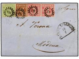 ALEMANIA ANTIGUOS ESTADOS: BAVIERA. 1856. AUGSBURG To MODENA (Italian States). 1 Kr. Rose (2), 6 Kr. Brown And 9 Kr. Gre - Altri & Non Classificati