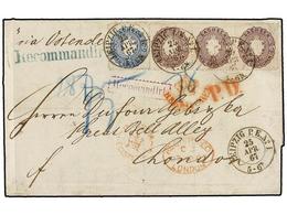 ALEMANIA ANTIGUOS ESTADOS: SAJONIA. 1867. LEIPZIG To LONDON. 2 Ngr. Blue And Strip Of Three 5 Ngr. Lilac. Diverse REGIST - Autres & Non Classés