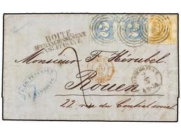 ALEMANIA ANTIGUOS ESTADOS: TOUR Y TAXIS. 1865. HAMBOURG To FRANCE. 1/2 Silgr. Yellow And Two 2 Silgr. Blue. Taxed On Arr - Altri & Non Classificati