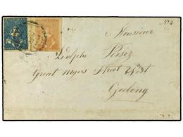 AUSTRALIA. 1856. Cover To GEELONG With Fine Campbell Ferguson Printing 1 D. Dull Red And 3 D. Prussian Blue Tied Beechwo - Autres & Non Classés