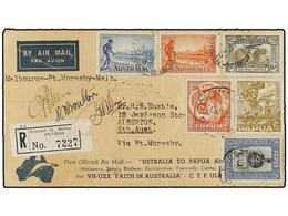 AUSTRALIA. 1934 (July 23). MELBOURNE To ALBERTON. AIR MAIL Cover Sent Via PORT MOREBY (Papua) Mixed Franking AUSTRALIA+P - Autres & Non Classés