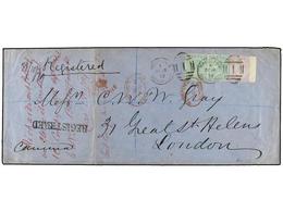 BERMUDAS. 1879 (Oct 16). Registered Cover To LONDON Franked By 1865-74 6d. Dull Mauve And Horizontal Pair Of 1sh. Green  - Otros & Sin Clasificación