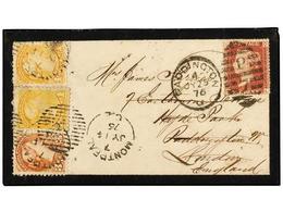 CANADA. Sg.73, 74, 82. 1876. MONTREAL  To LONDON. Mourning Small Envelope, Franked With 1 Cent. Orange Yellow, 1 Cent. P - Other & Unclassified