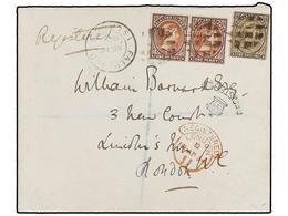 FALKLAND. 1894. FALKLAND To LONDON. Registered Envelope Franked With 1 P. Red (2) And 1 Sh. Brown Tied By CORK Cancellat - Otros & Sin Clasificación