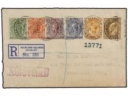 FALKLAND. 1915. PORT STANLEY To U.S.A. Registered Cover, Spectacular Franking, Arrival On Reverse. - Otros & Sin Clasificación