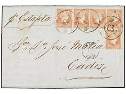 ESPAÑA. Ed.48 (5). 1858. GIBRALTAR A CÁDIZ. 4 Cuartos Rojo (5). Mat. R.C. 63 De San Roque. Precioso Y MUY RARO Franqueo. - Sonstige & Ohne Zuordnung