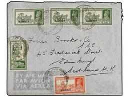 KUWAIT. 1939. KUWAIT To GREAT BRITAIN. Air Mail Envelope Franked With 2 An. And Four 3 An. BASRA Transit On Reverse. - Andere & Zonder Classificatie