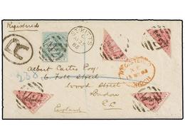 SAN KITTS-NEVIS. 1875. ST. KITTS To LONDON. Registered Cover Franked With Four Bisected 1/2 D. On 1 D. Stamp (one Light  - Other & Unclassified