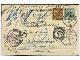 TRINIDAD. 1891. BERLIN (Germany) To PORT OF SPAIN. 5 Pf. Green German Postal Stationery Uprated With 3 P. Yellow Brown S - Sonstige & Ohne Zuordnung