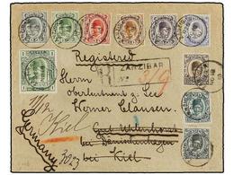 ZANZIBAR. Sg.225/34. 1910. ZANZIBAR To GERMANY. Very Nice Franking On Registered Cover, Arrival On Reverse. - Other & Unclassified