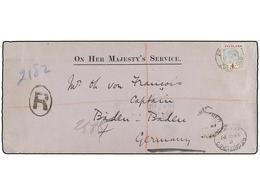 ZULULAND. 1897. ZULULAND To GERMANY. Registered Official Cover Franked With 4 Sh. Carmine And Green, Arrival On Reverse. - Altri & Non Classificati