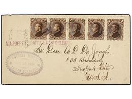 HONDURAS. Sc.31 (5). 1889. SAN JUANCITO A NEW YORK. 2 Ctvos. Castaño Tira De Cinco. Al Dorso Llegada. Precioso Y RARO Fr - Sonstige & Ohne Zuordnung