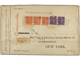 HONDURAS. Sc.69(3),75(2). 1893. SAN JUANCITO A NEW YORK. Sobre Certificado Con Franqueo De 20 Ctvos. Rojo (3) Y 1 Peso L - Altri & Non Classificati