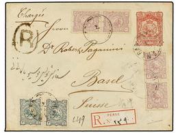 IRAN. Sc.90 (4), 91 (2). 1897. SULTANABAD To SWITZERLAND. 16 Ch. Red Postal Stationary Envelope Uprated With 1 Ch. (4) A - Andere & Zonder Classificatie