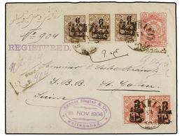 IRAN. Sc.400 (2), 401 (3). 1904. SULTANABAD To SWITZERLAND. 12 Ch. Rose Postal Stationary Envelope Overprinted IMPERIAL  - Autres & Non Classés