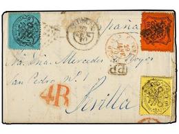 ITALIA ANTIGUOS ESTADOS: ESTADOS PONTIFICIOS. Sa.25, 26, 29. 1870. ROMA A SEVILLA (España). 5 Cents. Azul, 10 Cents. Nar - Andere & Zonder Classificatie