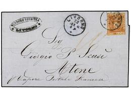 ITALIA ANTIGUOS ESTADOS: TOSCANA. Sc.22. 1860. LIVORNO A ATENAS (Grecia). 80 Cts. Bistre Carmín, Tres Márgenes Completos - Sonstige & Ohne Zuordnung