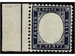 ** ITALIA. Sa.2q. 20 Cts. Azul. LINEA DE RECUADRO VERTICAL Y EFIGIE IMPRESA EN EL BORDE DE HOJA. ESPECTACULAR Y De Excep - Autres & Non Classés