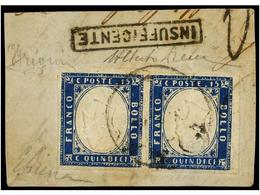 ITALIA. Sa.11I (2). 15 Cts. Azul. Pareja EFIGIE INVERTIDA, Mat. FECHADOR De PISA Sobre Pequeño Fragmento. RARÍSIMA, únic - Otros & Sin Clasificación