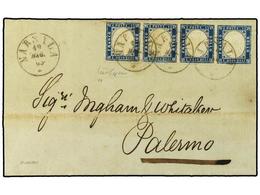 ITALIA. Sa.11b. 1863. MARSALA A PALERMO. 15 Cts. Azul, Tira De Cuatro, Amplios Márgenes, En La Parte Inferior, En Dos Se - Otros & Sin Clasificación