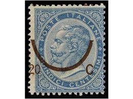 ** ITALIA. Sa.25cd. 1865. 20 Cts. S. 15 Cts. Azul, SOBRECARGA DESPLAZADA, Solo '20C' Y FERRO DI CAVALLO En La Sobrecarga - Altri & Non Classificati