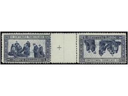 ** ITALIA. Sa.196n. 1926. 1,25 Liras Azul DENTADO 13 1/2 En Pareja TETE-BECHE Con Interpanel Central. Magnífica Y RARA. - Sonstige & Ohne Zuordnung