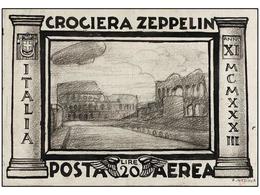 ITALIA. 1933. CROCIERA ZEPPELIN. Diseño Original (21,5 X 15 Cm) Realizado A Lápiz Y Tinta China En Color Negro Con Valor - Sonstige & Ohne Zuordnung