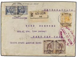 ERITREA. 1923. ADI UGRI A NEW YORK. Sobre Certificado Franqueado Con Dos Sellos De 25 Cts., 50 Cts. Y 1 Lira (2). Al Dor - Altri & Non Classificati