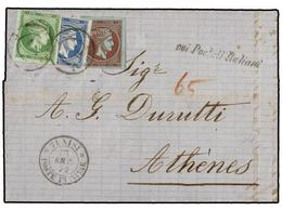 TUNEZ. Mi.39, 41, 42. 1872. Cover From TUNIS To ATHENS Sent Unpaid, Struck With Fine TUNISI / POSTE ITALIANE Datestamp O - Sonstige & Ohne Zuordnung