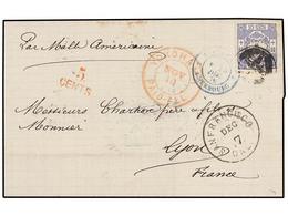 JAPON. 1876. YOKOHAMA To LYON. Letter Sheet Franked With 10 Sen Blue Tied With CORK Cancel And YOKOHAMA/PAID-ALL In Red. - Autres & Non Classés