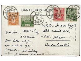 JAPON. 1932. CAROLINE ISLANDS. Postcard Franked With Granite Paper 1 S. And 3 S. Tazawa Issue (from Booklet Pane), 4 S.  - Other & Unclassified