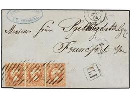 LUXEMBURGO. 1854. 1 Sgr. Red-brown, Fresh Strip Of Three, Clear To Large Margins, Tied By Ovals Of NINE BARS On DECEMBER - Altri & Non Classificati