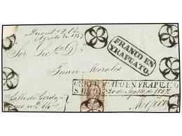 MEXICO. Sc.5. 1857. Frente De CARTA CERTIFICADA Circulada De YRAPUATO A MÉXICO Con 8 Reales Lila. Matasellos CERTIFICADO - Otros & Sin Clasificación