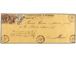 MEXICO. Sc.8, 11 (2). 1862. FRONTAL De CARTA CERTIFICADA De PUEBLA A MÉXICO. 2 Reales Negro S. Rosa Y Una Pareja Del 8 R - Altri & Non Classificati