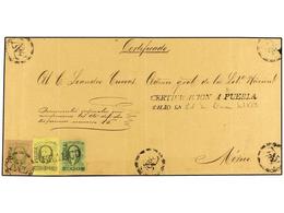 MEXICO. Sc.7, 9, 12. 1863. FRONTAL De CARTA CERTIFICADA De PUEBLA A MÉXICO. 1 Real Negro S. Verde, 4 Reales Negro S. Ama - Altri & Non Classificati