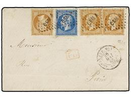 MEXICO. Yv.21, 22. 1865. MÉXICO A PARÍS. 10 Cts. Bistre (3) Y 20 Cts. Azul Mat. Rombo De Puntos CEM A Y Fechador CORPS E - Altri & Non Classificati